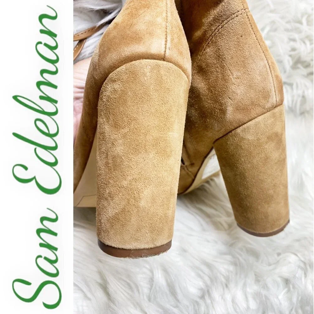 SAM EDELMAN YVIE Suede Open‎ Toe Lace Up Ankle Boot Saddle Brown, Size 8